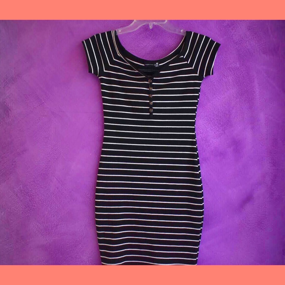 Black and White Striped Body Con Dress